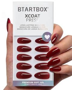 lot 4081 image: BTArtbox Press On Nails, Blackout, Medium Almond, Dark Red, 32Ct