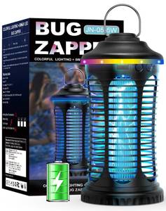 lot 7218 image: Rechargeable Bug Zapper Outdoor Indoor, Mosquito Zapper Cordless with 4000mAh Battery, RGB Light, USB-C Charging, 12 Acre Coverage, IPX4 Waterproof, Portable Fly Zapper for Camping, Patio, Garage