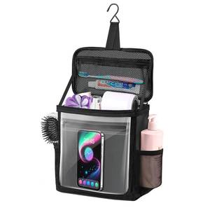 lot 7413 image: Kebrela Hanging Shower Caddy Portable, Travel Toiletry Bag for Men and Women, Large Capacity with Hook,Dorm Room Essentials With Waterproof Phone Compartment, for Bathroom, Picnic, Gym, Travel(Black)