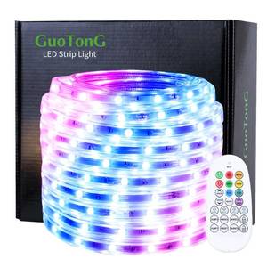 lot 7424 image: GUOTONG LED Rope Lights 50ft15m RGB Dimmable Strip Lighting Kit, Flexible 450 LED, 110V, Waterproof, Male and Female Connectors, Power Plug Built-in Fuse Design, Infrared Remote Control