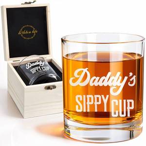 lot 7427 image: LIGHTEN LIFE Daddyfts Sippy Cup Whiskey Glass 12 oz,Unique Dad Gift in Valued Wooden Box,Funny Gag Gift for New Dad,Father,Husband from Kids Wife for Fatherfts Day,Birthday,Christmas