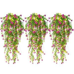 lot 7428 image: RECUTMS Artificial Hanging Plants with Lights Fake Hanging Spring Flowers