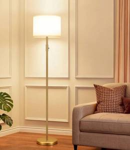 lot 7436 image: Yemela Upgraded Dimmable Gold Floor Lamps for Living Room, 9W LED Bulb Included, Modern Standing Lamp with White Lamp Shade, Tall Pole Light for Bedroom Reading Office Corner Nursery-Gold