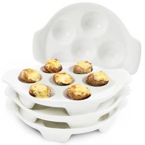 lot 7437 image: Zmpkhba 4 Pack Ceramic Escargot Plates with 6 Holes and Handles, 6.5 Inch