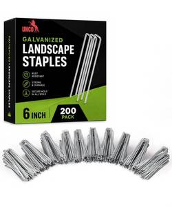 lot 7440 image: UNCO- Galvanized Landscape Staples 6 Inch, 200 Pack, Garden Staples, U-Shaped Landscape Pins for Weed Barrier Cover, Ground Cover