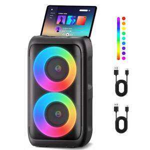 lot 7445 image: Bluetooth Speaker with 2 Wireless Microphones - Big Party Speaker for Adults Kids Karaoke with Lights - Portable Rechargeable Floorstanding Speakers Support TWSAUXUSBTF Card for Home Party Gift