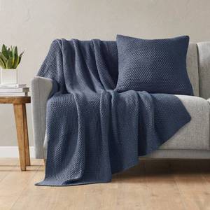 lot 7447 image: INKIVY Bree Knit All Season Throw Blanket for Sofa, 50 x 60, Indigo