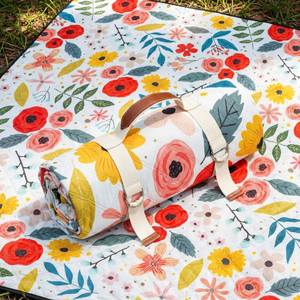 lot 8199 image: Tegeme Beach Picnic Blanket Floral Waterproof Outdoor Blanket 80ftftx80ftft Extra Large Portable Sandproof Machine Washable 3 Layer Thick Gingham Picnic Mat for Beach Camping Park Grass(Beige)