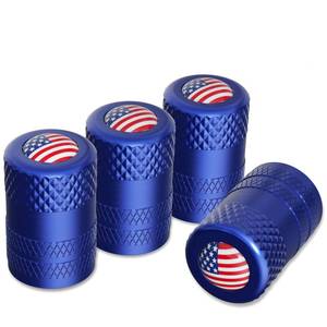 lot 8211 image: CKAuto Tire Valve Stem Caps, Aluminum Blue with American Flag, 4 PcsPack