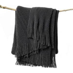 lot 8230 image: lifein Throw Blanket for Couch, Soft Boho Decor Bed Throw,Cozy Grey Knitted Chenille Small Farmhouse Lightweight Throw (Dark Grey,50  60in)