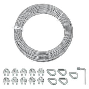 lot 8236 image: hannger Galvanized Steel Wire Rope Cable, 18in Galvanized Steel Cable with Rope Clamp and Thimble, 7X7 Strand Core Aircraft Cable Used for Anchored Shed, Fencing, Sunshade, Clothesline (50ft)