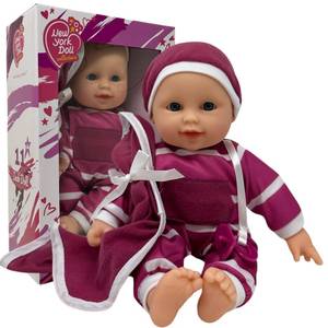 lot 8242 image: The New York Doll Collection 11 inch Soft Body Baby Doll in Gift Box - 11in Doll Toy for Kids, Boys, Girls and Toddlers - Baby Doll Pacifier Accessory Included (Purple)