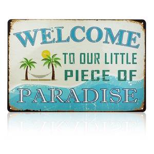 lot 8251 image: ManRule Welcome to Our Little Piece of Paradise Welcome Sign for Front Door, Metal Signs Vintage for Home Swimming Pool River Beach Farmhouse Garden Outdoor Funny Wall Decor, 12  8 inches
