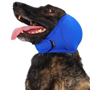 lot 8255 image: Meifsou Quiet Ears for Dogs - Dog Head Wrap for Anxiety, Waterproof Calming Hood, No Shake Ear Cover Snoods for Thunder, Lightning, Fireworks, Grooming, Polyester and SBR Diving Fabric, Royal Blue, S