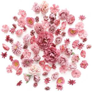 lot 8258 image: Floroom Mini Artificial Flower Heads Dusty Rose Fake Peony Daisy Rose Multicolor Small Faux Silk Flower Heads for Cake Craft Garland Wedding Party Graduation Cap DIY Home Decoration, 0.8in-3.6in