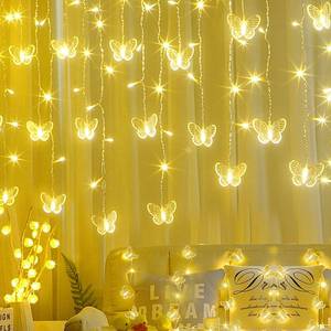 lot 8267 image: Butterfly Curtain Fairy Lights USB Plug in,120 LED 8 Modes 20FT Firefly Twinkle Icicle String Lights with Remote Timer Waterproof Copper Wire for Bedroom Patio Christmas Wedding Party Dorm(Warm White)