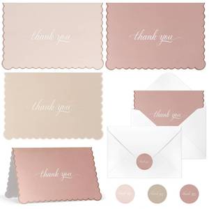 lot 8269 image: Ztzfacai 30 Pcs Thank You Cards Set with Envelopes and Stickers,46 Inches Blank Cards for Personalized Notes,3 Color Designs,Thank you Cards for Weddings, Baby Showers,Business,Graduation - Pink