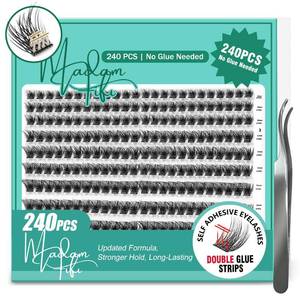 lot 8271 image: Lash Clusters 240 Pcs, Self Adhesive Lash Clusters No Glue Needed, Soft Wispy Cluster Lashes 8�16mm DIY Lash Extensions for Soft Volume Look with Tweezers