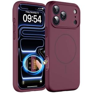 lot 8276 image: EXZLLEN Magnetic for iPhone 17 Pro Case, Thicken Silicone Cover Wine Red