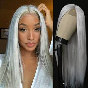 lot 8294 image: Fugady Silver Grey Long Straight Wig for Women Cosplay Ash White Wig Glueless Lace Front Wigs for White Women Long Wig Heat Resistant Colored Wig Daily(Syhthetic 24 Inches)