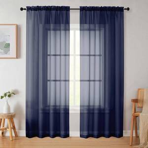 lot 8296 image: WelvetBLK Navy Blue Sheer Curtains 84 Inches Long 2 Panels, Soft Airy Light Filtering Curtains for Bedroom Living Room, Rod Pocket Privacy Drapes Window Treatments, Navy Blue, Total Wide 84 Inch