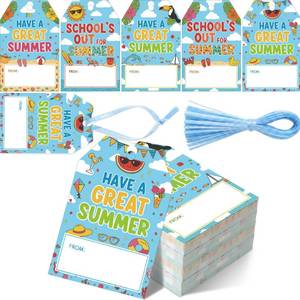 lot 8304 image: Tinlade 50 Pcs End of School Year Gift Tag Schoolfts Out for Summer Teacher Gifts Tags with String 3.35 x 2.17 Inch Have A Great Summer Paper Hangtags for Gift Wrapping Party Decoration