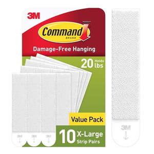 lot 8315 image: Command 20 lb XL Heavyweight Picture Hanging Strips  Pairs (20 Command Strips)  Damage Free Hanging Picture Hangers  Heavy Duty Great for Home Decor  White Adhesive