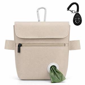 lot 8318 image: Shmidgoo Dog Treat Pouch and Dog Training Clicker, Treat Bag with Poop Bag Dispenser, Powerful Magenetic Clasp, Metal Clip Waist Belt Fanny Pack for Pet Walk Dog Training (White)