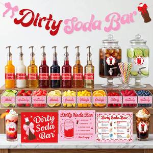 lot 8320 image: Pink Dirty Soda Bar Banner,Soda Pop Theme Party Decorations Include Dirty Soda Sign Cute Soda and Bow Sticker Fruit Stickers for Birthday Baby Shower Summer Ready to Pop