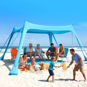 lot 9728 image: Purebox Beach Tent Sun Shelter - 10x10FT Beach Shade Canopy UPF50 Protection Easy Setup, with 8 Sandbags, 4 Stability Poles, Sand Shovel, Ground Spikes, Outdoor Shade for Sand, Camping, Fishing