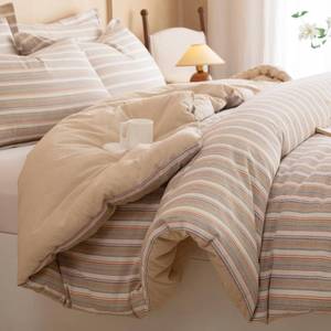lot 9729 image: hadamick 100percent Cotton Comforter Set Twin Size � Reversible Yarn-Dyed Stripe Design, Soft Washed Cotton on Both Sides, Lightweight All-Season Bedding, Machine Washable(Colorful Stripe, 68inx90in)