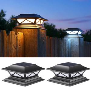lot 9731 image: PASAMIC 2 Pack Solar Post Cap Lights, Waterproof Outdoor Lights for 4x4 5x5 6x6 Wood Posts, Fence Post Solar Lights with 2 Color Modes for Garden, Deck, Patio, Porch, Fence