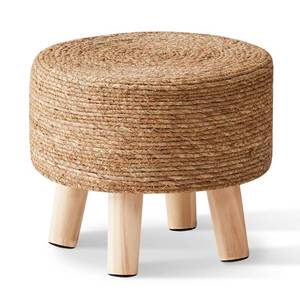 lot 9739 image: Cpintltr Foot Stool Natural Seagrass Hand Weave Poufs Round Ottoman for Couch Desk Soft Step Stool Padded Foot Rest with Non-Skid Pine Legs for Hallway Office Lounge Natural