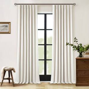 lot 9744 image: Pinch Pleated Linen Blackout 96 Inch Curtains for Living Room Natural