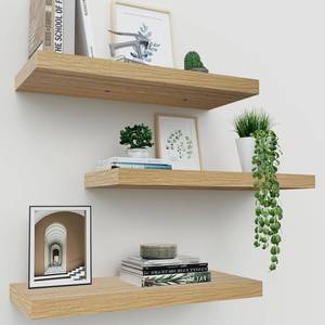 lot 9745 image: Floating Shelves for Wall Set of 3, 16 Inch Light Brown Shelves Bedroom