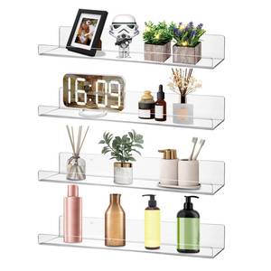 lot 9746 image: Dezzer 4 Pack Acrylic Shelves for Wall, 15in Clear Acrylic Floating Shelves for Bathroom Bedroom, Invisible Bookshelf Wall Ledge Storage Shelf Books Perfume Toys Action Figure Display Shelves