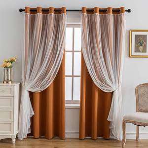lot 9748 image: Anytime Home Curtains Blackout and Sheer Layered Solid Window Curtain Panel Pair with Grommet Top, 52Wx95L,Orange