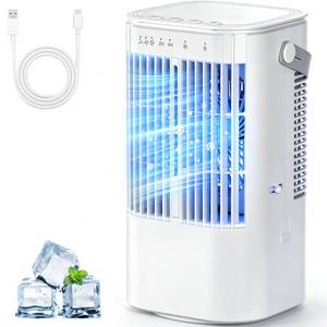 lot 9758 image: Portable Air Conditioners 4-in-1 Mini Small Air Conditioner Evaporative Air Cooler Fan with 1000ml Water Tank 3 Speeds 7 LED Lights Personal Mini AC with Timer for Bedroom Desktop Home Office (White)