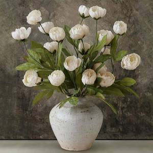 lot 9763 image: VIERENA 6 Pcs 27in Faux Silk Peony Artificial Flowers Stems for Vase(Cream)