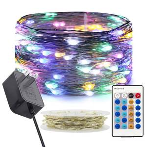 lot 10281 image: RUICHEN Dimmable Fairy Lights Plug in Silver Wire 33 Ft 100 LED, Multicolor
