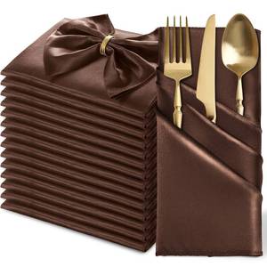 lot 10297 image: MILVOWOC 12 Pack Square Chocolate Brown Satin Napkins 20 x 20 Inch