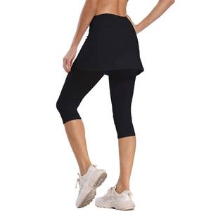 lot 10302 image: Ibeauti Womens UPF 50 Skirted Capri Leggings Yoga Pants with Skirt Pockets for Tennis Running Workout Active (Black, Large)