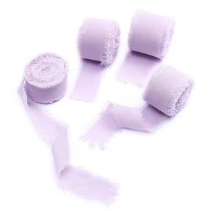 lot 10304 image: 4 Rolls Light Purple Handmade Fringe Chiffon Silk Ribbon 1in x 5 Yd (4 Rolls 20 Yards) for Wedding Invitations,Bridal Bouquets,Gift Wrapping,DIY Crafts. (1 inch, Light Purple)