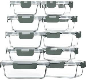 lot 11863 image: M MCIRCO 10 Pack Glass Food Storage Container with Lids,Gray