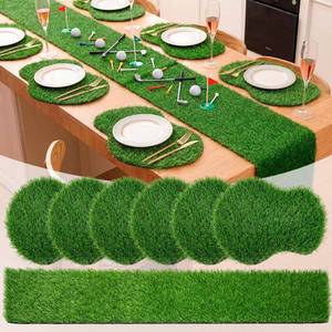 lot 11872 image: Gilprop 7 Pcs Golf Artificial Grass Placemats Table Runner Set Golf Artificial Mat Green Fake Grass Table Runner Centerpiece Placemat Sport Theme Party Decoration for Wedding Baby Shower Golfs Lover
