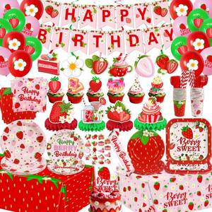 lot 11894 image: 223Pcs Strawberry Birthday DecorationsServe 26