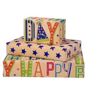 lot 12131 image: RUSPEPA Reversible Kraft Birthday Wrapping Paper, 17in x 9.8 ft Mini Roll Double Sided, Gift Wrap for Kids Boys Girls Happy Birthday Party Celebration