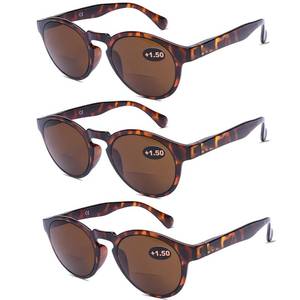 lot 12132 image: AQWANO 3 Pairs Stylish Designer Women Bifocal Reading Sunglasses Mens Reader Glasses Round Lightweight Comfortable Sun Readers,1.5