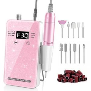 lot 12136 image: Professional Electric Nail Drill FileCOSYGLOW Glitter Portable Cordless E-File Nail Drill Kit with 11 Drill Bits,30000 RPM Rechargeable Nail Drills Machine for Acrylic Nails Gel Polishing (Pink) (Used(