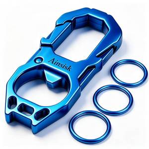 lot 12153 image: Ainsisk Carabiner clip Keychain Bottle opener Key rings.(Blue)